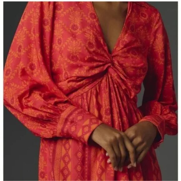 Farm Rio Long-Sleeve V-Neck Printed Tie-Front Midi Dress - Picture 3 of 11